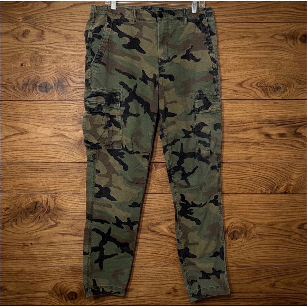 Gap Camo Cargo Mens 36x32 Slim Taper Green Pants Ripstop Woodland Camo Utility